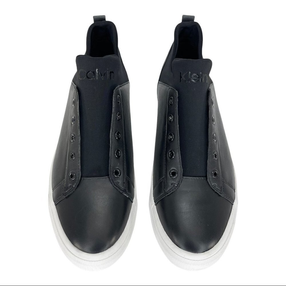 Calvin Klein Valorie Black Leather Neoprene Womens Sneakers Size 10M - Picture 6 of 15